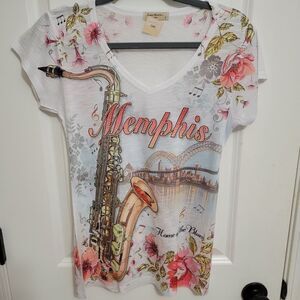 Memphis Home of the Blues Bejeweled Graphic V-neck T-shirt